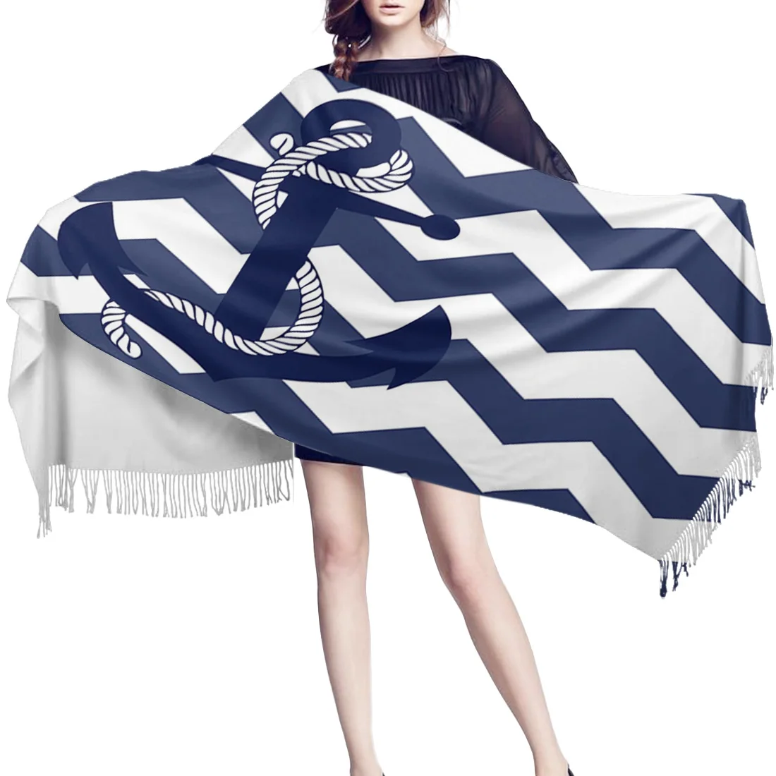 Якорь рябь женские кашемировые шарфы с кисточкой осень мягкий теплый леди