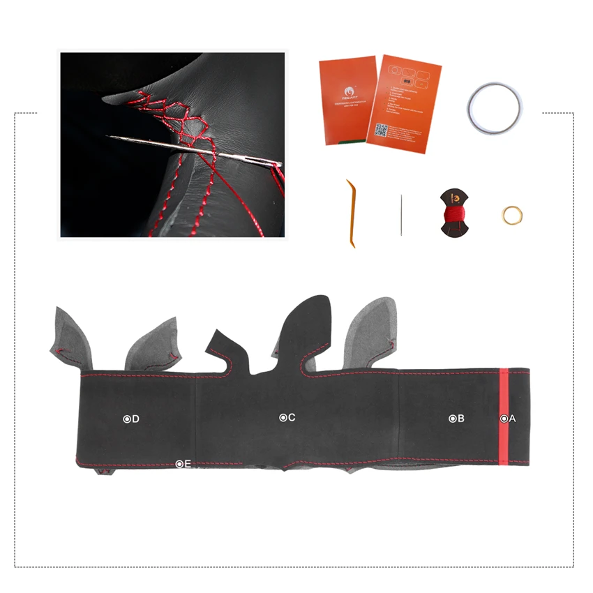 

MEWANT Black Red Leather Black Suede Car Steering Wheel Cover for Ford Mustang 2015 2016 2017 2018 2019 2020