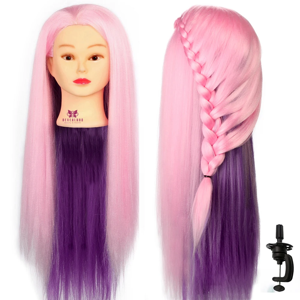 Розового и фиолетового цветов длинные волосы голова манекена для косметологии