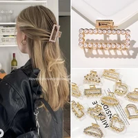 new women elegant gold hollow geometric metal hair claw pearl hair clips headband hairpin hair crab fashion hair accessories