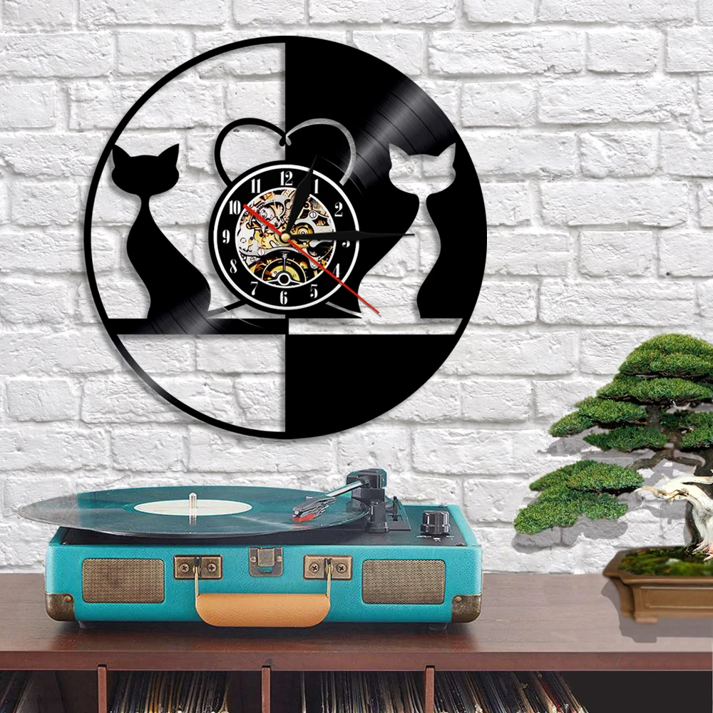 Виниловые Настенные часы с изображением кота 3D настенные котенка современные