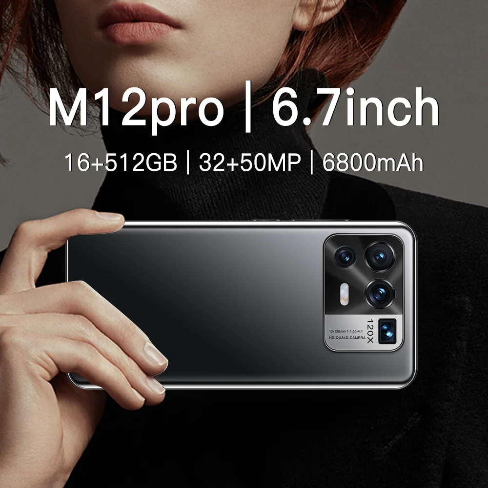 M12 Pro 6 7 дюймовый смартфон 4G 5G разблокировать 32MP + 50MP 16 ГБ 512 6800 мАч мобильных
