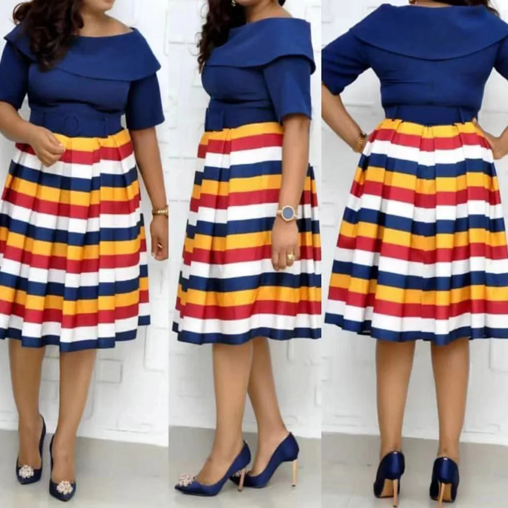 Винтажное платье в радужную полоску миди элегантное офисное ТРАПЕЦИЕВИДНОЕ с