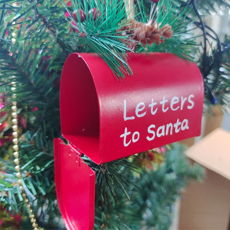 

Christmas Decoration For Home Metal Iron Red Mailbox Hanging Ornament Christmas Tree Pendant Letters To Santa Claus