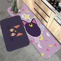 cute pink moom cat anime printed flannel floor mat bathroom decor carpet non slip for living room kitchen welcome doormat
