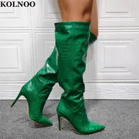 kolnoo handmade real photos womens high heels boots pointed toe sexy party dress knee high boots evening fashion winter shoes