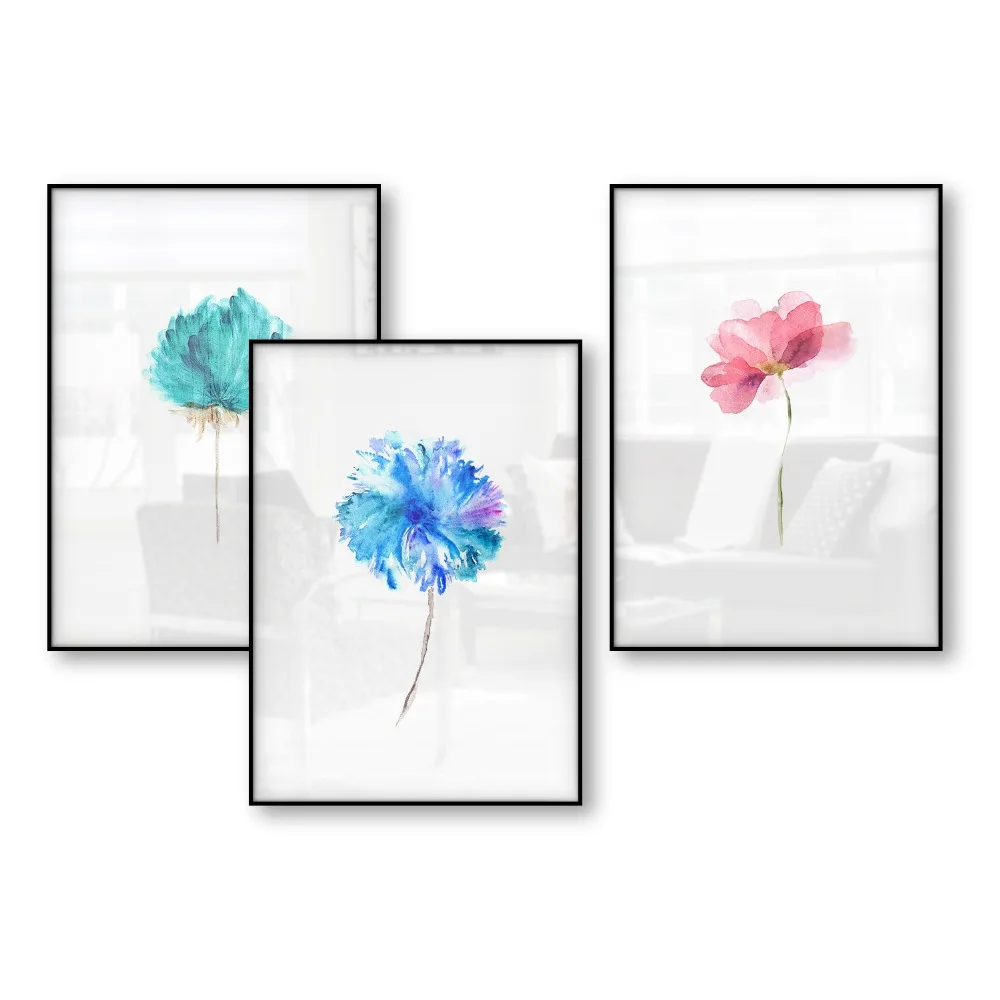 Скандинавская декоративная картина на холсте Акварельные Цветы в скандинавском