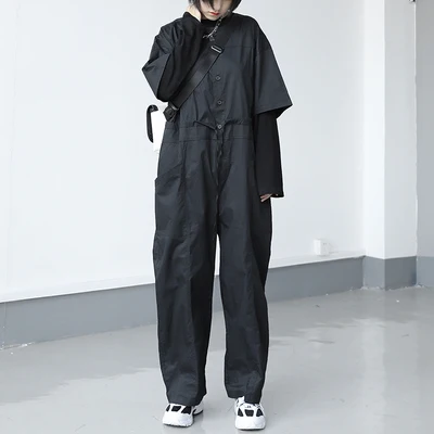 Japanese style simple work clothes casual loose large size jumpsuit pants men and women Spring and autumn