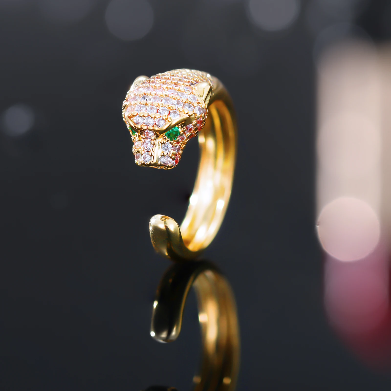 

Adjustable Luxury Snake Crystal Ring Pink Shiny Gemstone Classic Design Jewelry For Girls Women Party Accessories
