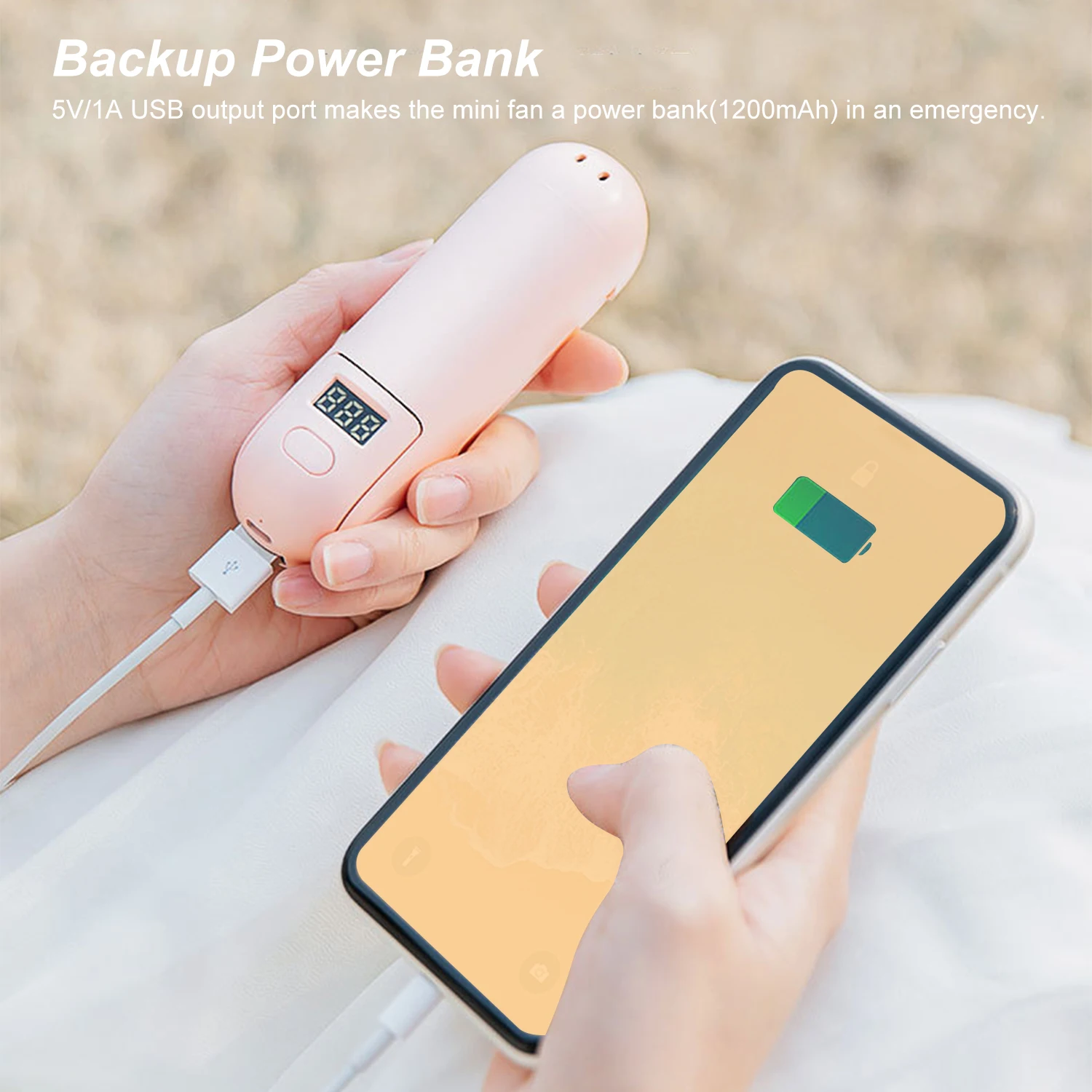 

Handheld Fan with LED Display Portable Mini Fan 2 Speed Low Noise Personal Desk Fan Phone Holder for Travel Camping Office Home