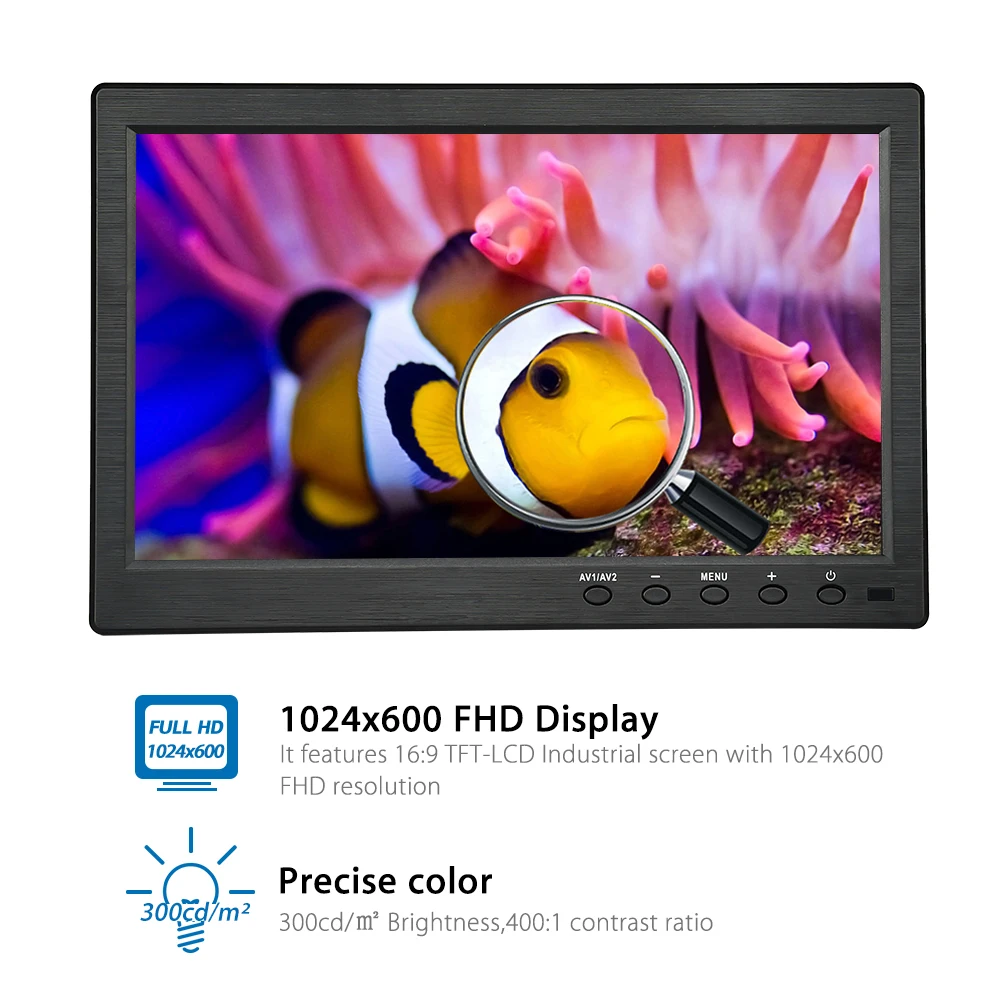 Eyoyo CCTV монитор 1" 1024X600 TFT lcd монитор BNC AV VGA HDMI монитор для ПК DVD монитор камеры CCTV