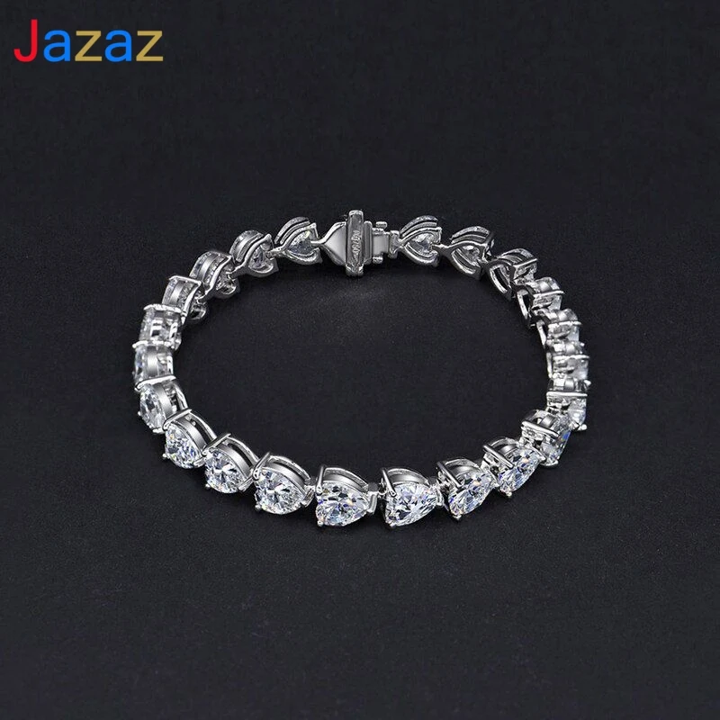 

Jazaz Fine 100% 925 Sterling Silver Shiny Heart Cut Created Moissanite Gemstone Bangle Charm Wedding Bracelet Wholesale B1134