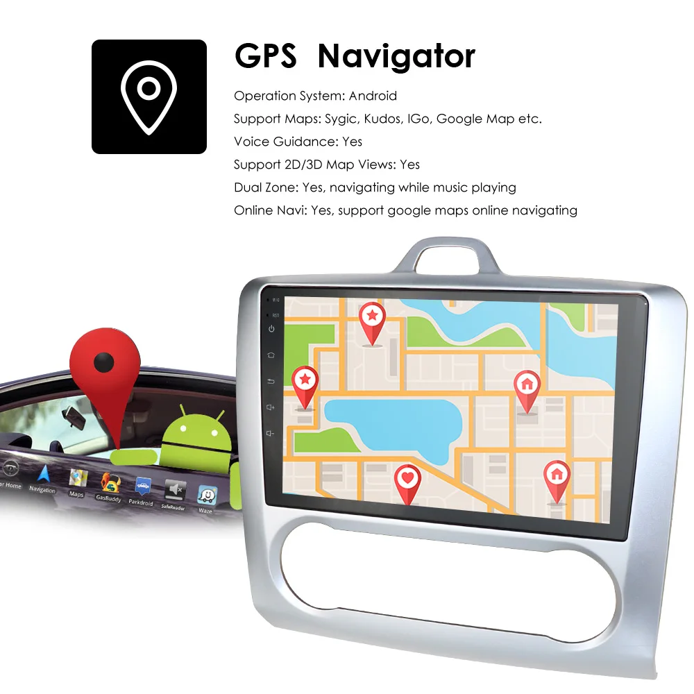 Для 2004 2005 2006-2011 Ford Focus Exi на Android 9,0 2 DIN 9 дюймов gps навигации сенсорный экран Quad-core автомобильный радиоприемник 3g