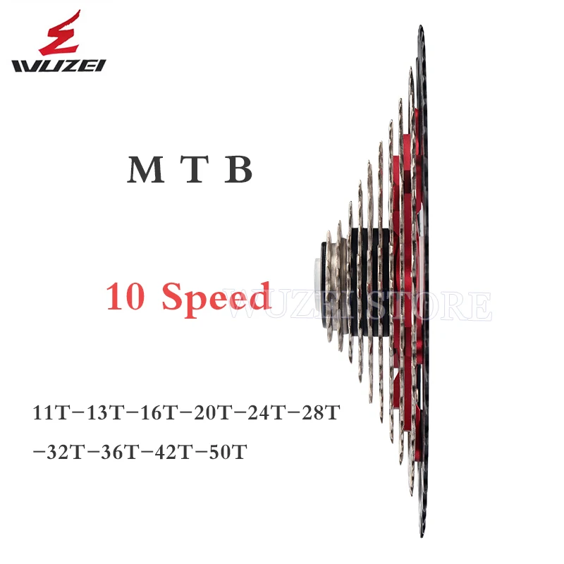 

WUZEI 10 Speed MTB Road Bicycle Flywheel 25/28/32/36/40/42/46 / 50T 10s Bike Cassette Freewheel For Sunrace System Accessories
