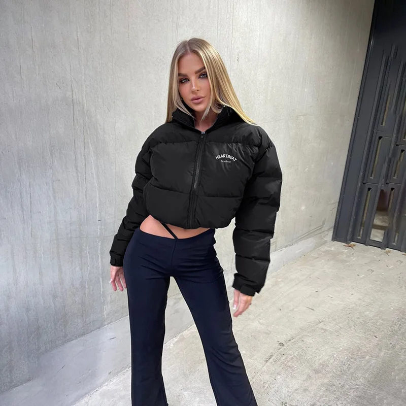 

Women Zipper Puffer Jacket Short Cotton Padded Thick Drawstring Parka Winter Bubble Coat Warm Casual Hot Street Outfits jackets