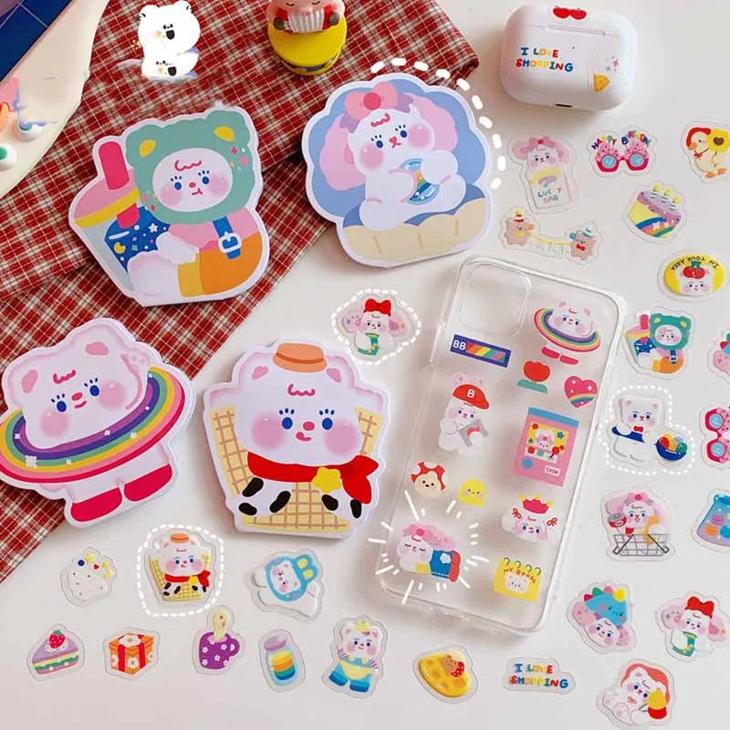 

48Pcs Korean Style Cartoon Girls Bear Stickers Decoration Scrapbooking Paper DIY Creative Kawaii Stationary Supplies Home Decor