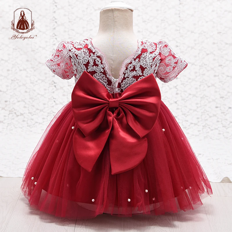 

Yoliyolei Autumn New Dresses for girls Short Sleeve kids clothing Party Princess Spring Kids Lace Children Dress with Pearls