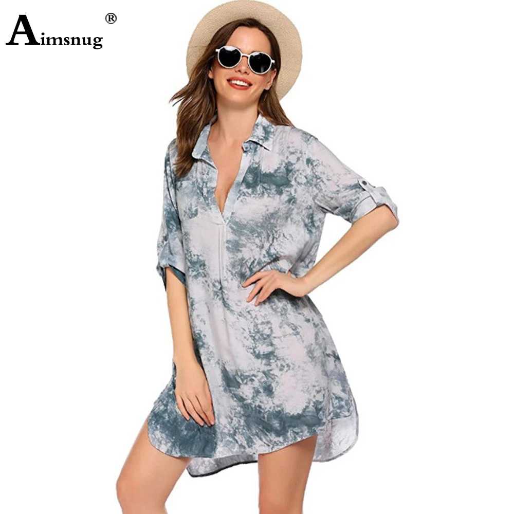 Plus Size 3xl Women Cover Up Summer Beach Dresses Loose Swimwear Half Sleeve Fashion Tie Dry Cover-up Dress Sexy Femme Clothing