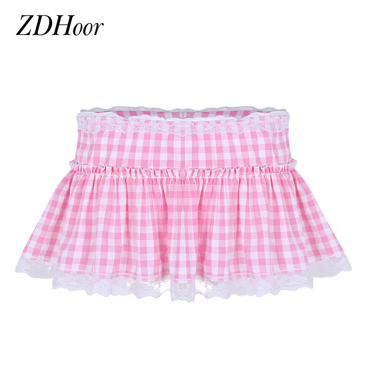 Мини юбка унисекс с кружевным подолом трапециевидная со складками|Белье