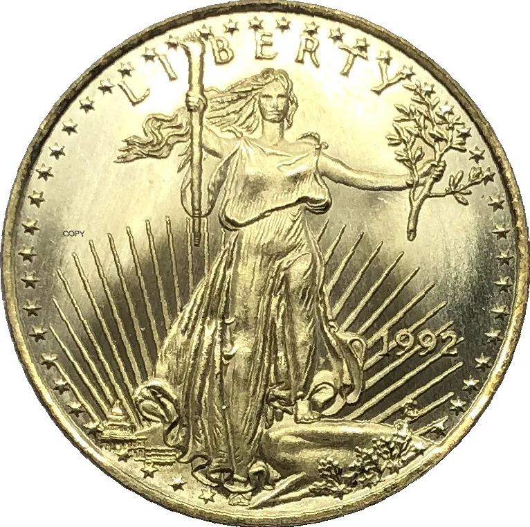 

Америка США 25 доллар Орел слиток монета 1992 латунная металлическая Юбилейная Золотая монета КОПИЯ монета