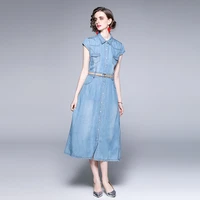 zuoman women summer elegant denim dress shirt high quality long vintage party robe femme runway designer blue casual vestidos