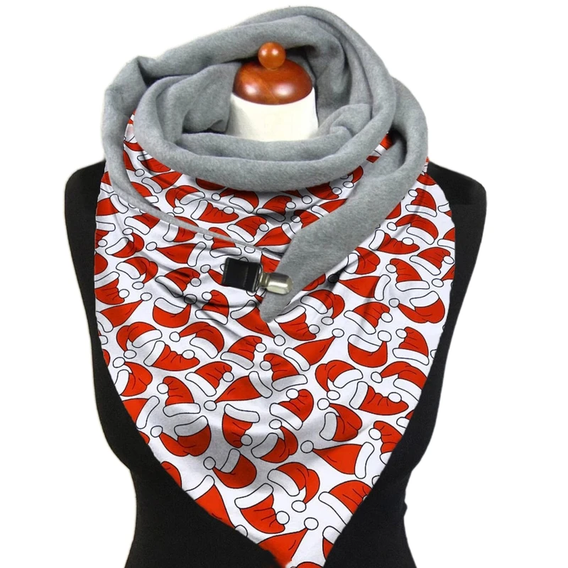

Winter Thicken Warm Large Scarf Christmas Santa Truck Snowman Print Neck Warmer with Clip Thermal Blanket Shawl Wrap
