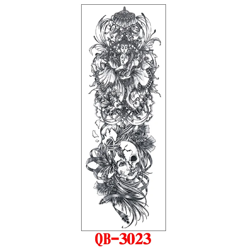 Full Arm Temporary Tattoo Stickers Large Black Skeletons Body Tattoo Waterproof Tattoo For Men Women Fake Tattoos 17*48cm - Цвет: 3023