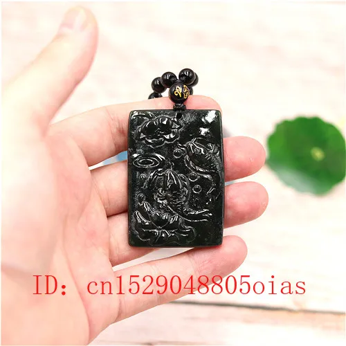 Природный Черный Зеленый китайский нефрит Карп Лотос ожерельлье из бисера