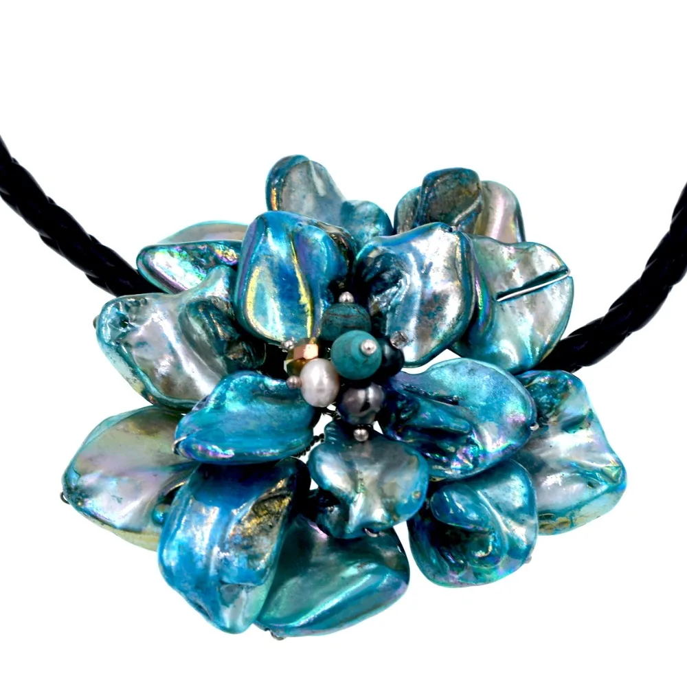 2018 женский серый жемчуг Синий Барокко Швабра кулон ракушка цветок ожерелье