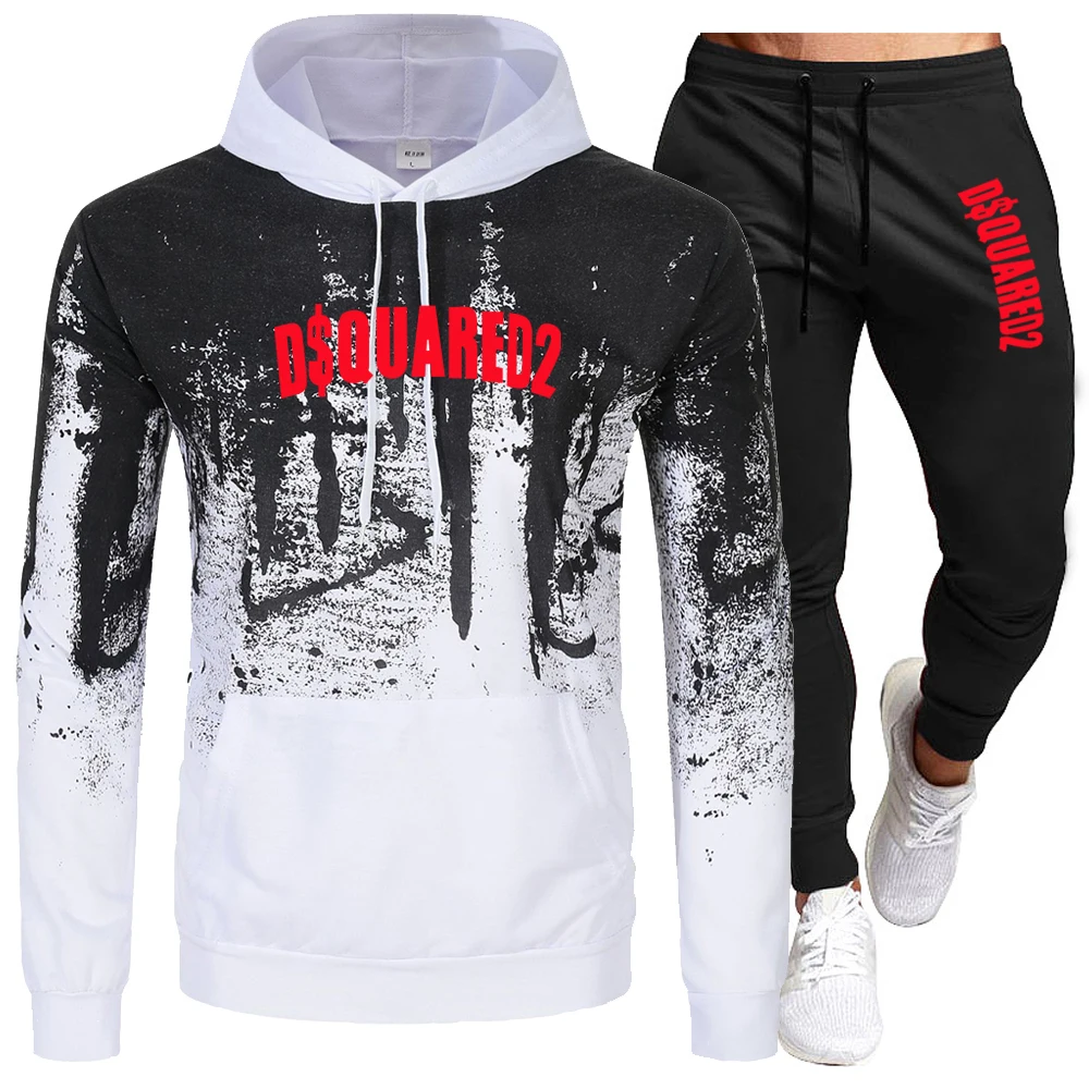 

Костюм спортивный мужской из 2 предметов, тонкий свитшот с капюшоном и штаны, комплект спортивной одежды, весна-лето