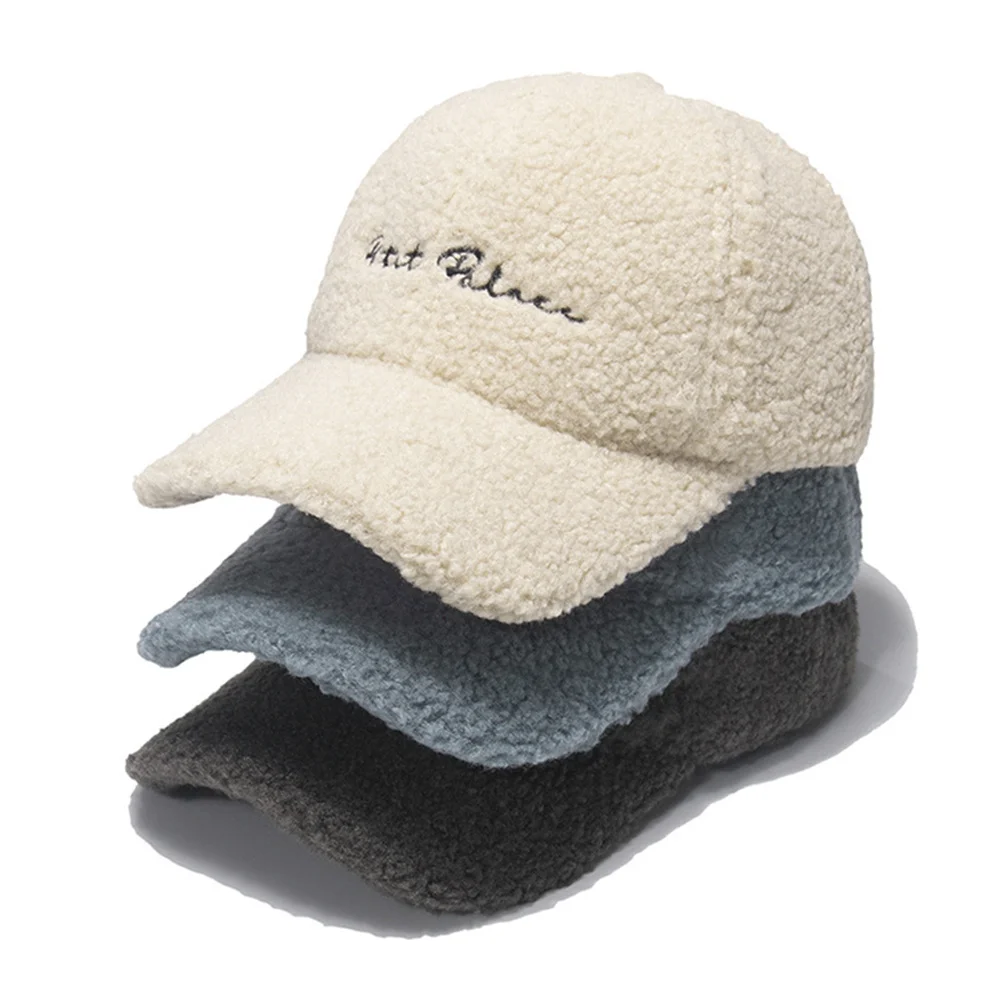 

New Lamb Fur Hats Female Autumn Winter Korean Version Tide Letter Embroidery Warm Cap Plush Baseball Caps Winter Plush Hat