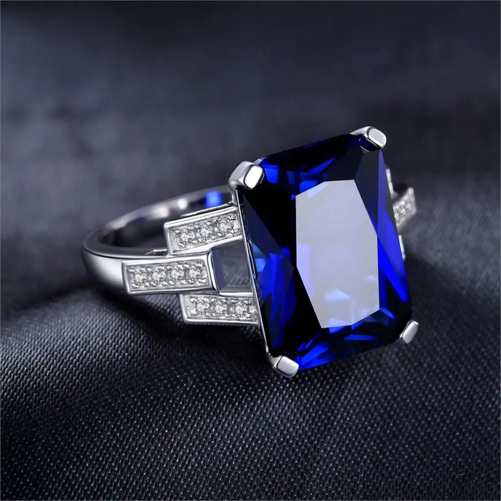 Jewelrypalace роскошный Изумрудный Cut 9.6ct создан синий сапфир коктейльное кольцо 925 серебряное кольцо для Модные женские туфли распродажа