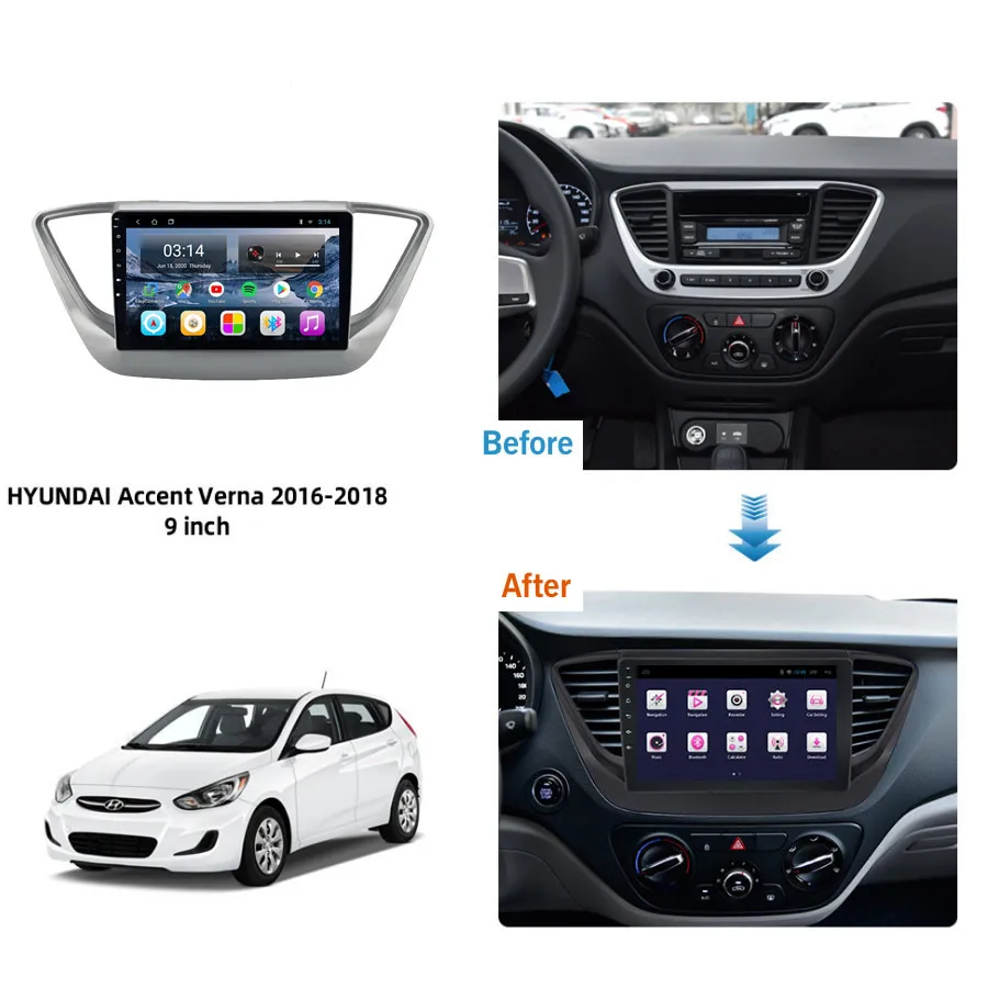 9 'ɽSP Android 10 для HYUNDAI Accent Verna 2016-2018 серебристый автомобильный радиоприемник