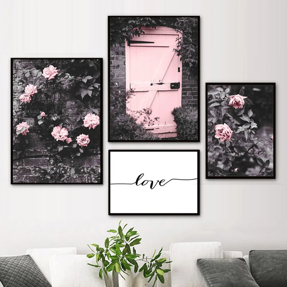 Картина на холсте розовая роза лоза ботанические ворота флора цветок