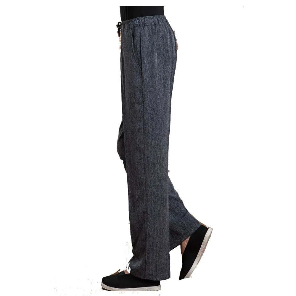 Брюки мужские длинные хлопково-льняные штаны кунг-фу с эластичным поясом