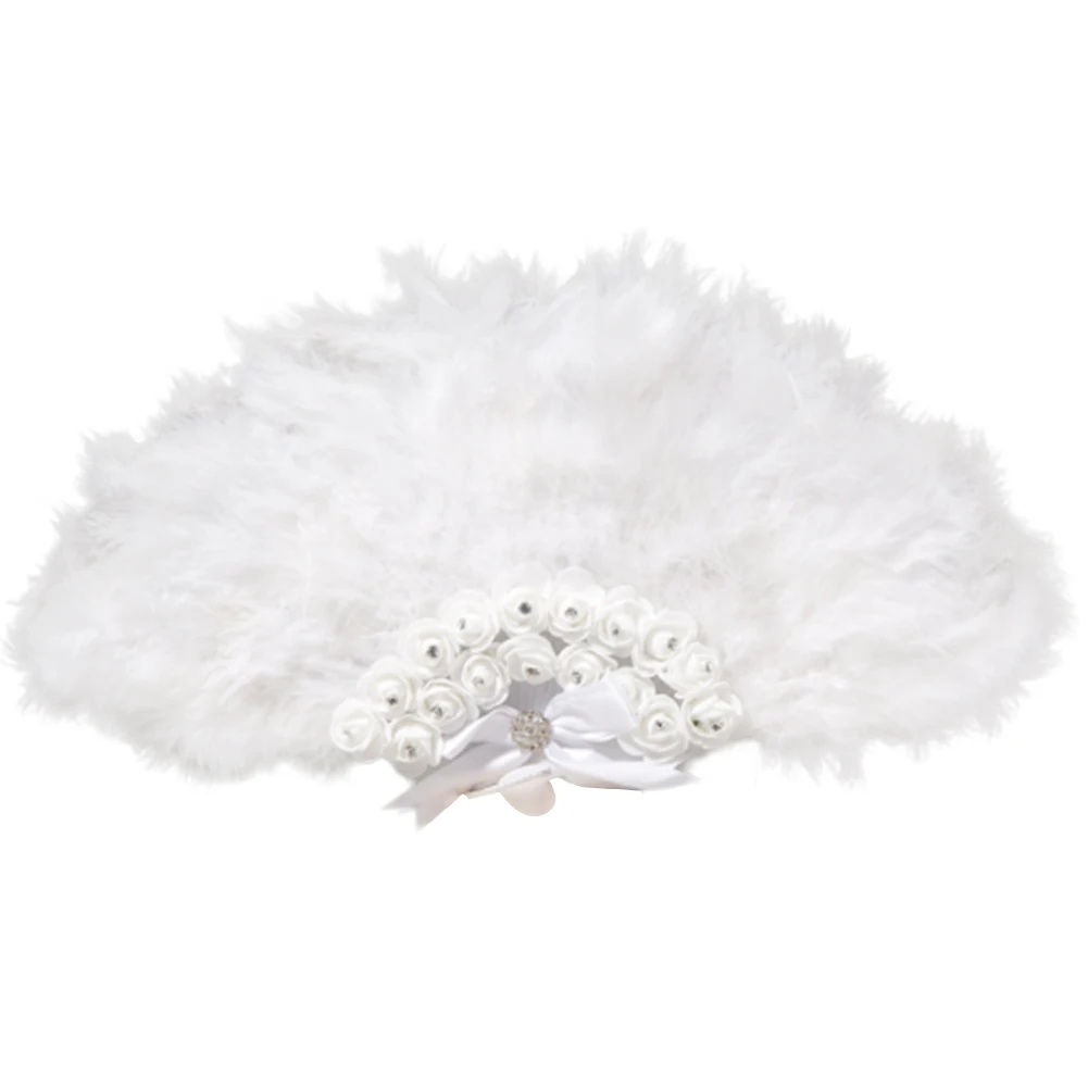 

AUGKUN Wedding Feather Fan White Ladies Folded Turkey Feather Hand Fan Bride Handheld Fans Party Supplies Photo Generous