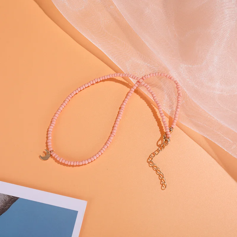 

Colorful Sead Beads Necklaces Y2k Bohemian Simple New Design Star Moon Beaded Choker Necklace Jewelry Women's Accessories