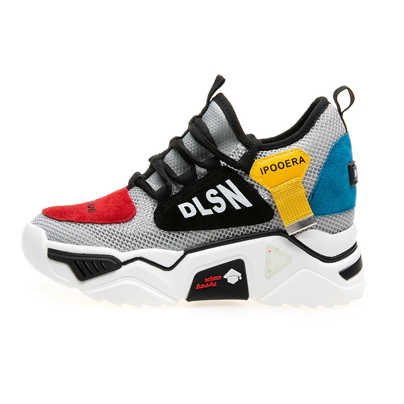 

Spring New Fly Knitting Hidden Wedge Sporty Lace Platform Shoes Thin Wild Korean Version of the Leather Shoes