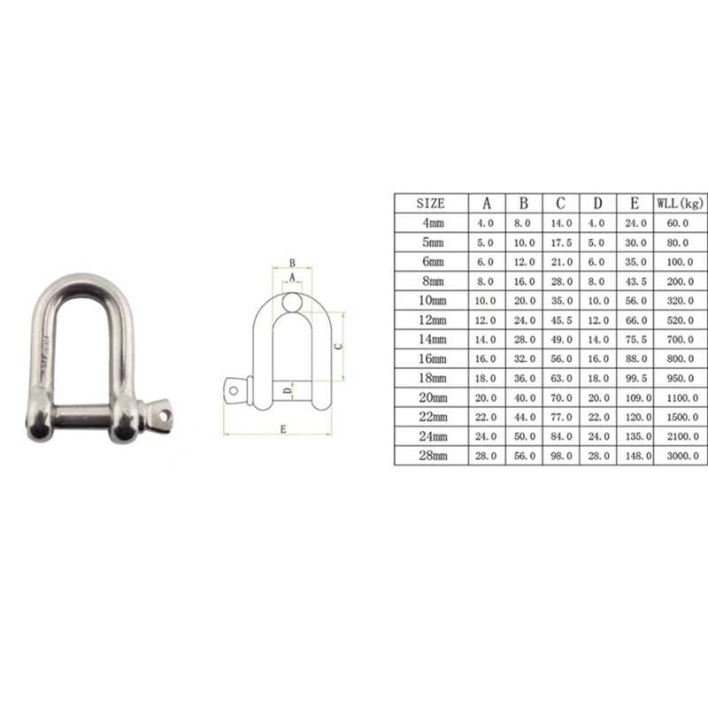 1Pcs D Shackle Stainless Steel D Rigging Anchor Shackle Screw Hooks Boat Rigging Hardware for Paracord Bracelets