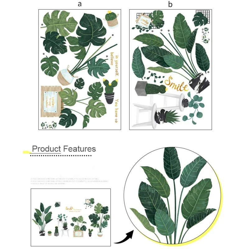 

Lagre Size Green Plant Wall Decoration Stickers PVC Eco-friendly Wall Stickers Self-Adhesive Paper Background Room Decoration