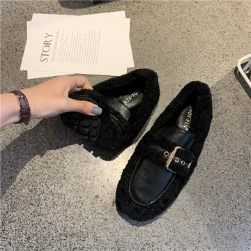 

Korean Shoes Autumn Round Toe Women's Moccasins Loafers Fur Casual Female Sneakers Slip-on Flats 2021 New Fall Winter Slip On