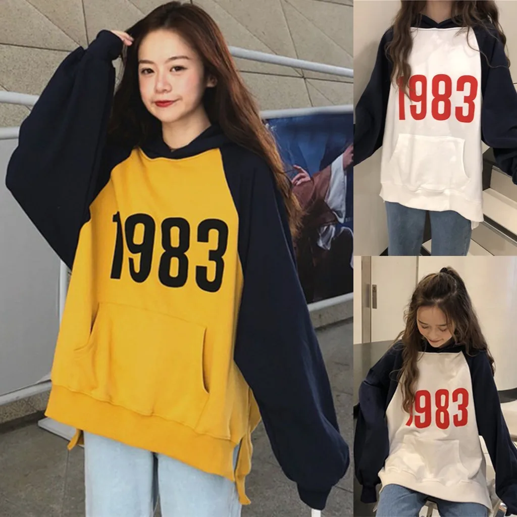 Харадзюку Толстовка для женщин толстовки с цифровой печатью Топы оверсайз цвета