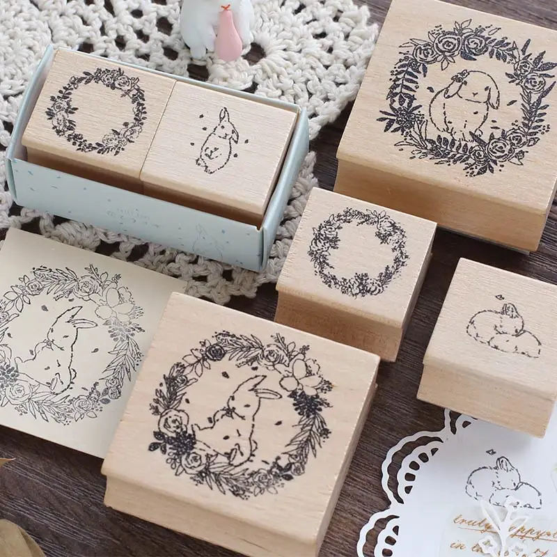 Милый кролик гирлянда этикетка штамп Деревянный планировщика деревянный