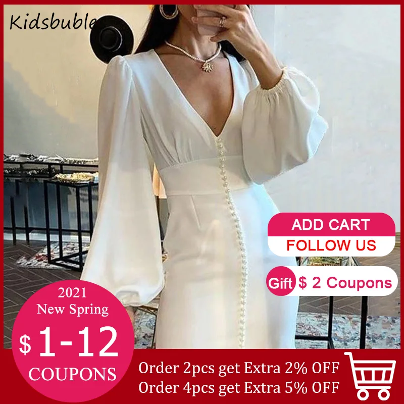 Женское сексуальное платье с v образным вырезом и рукавами фонариками на