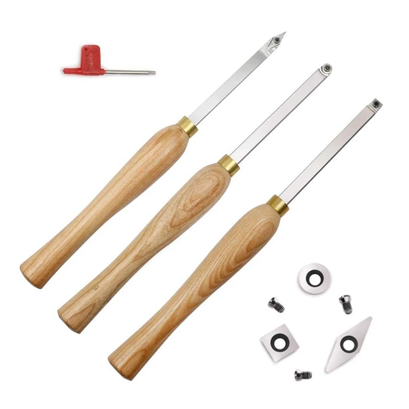 

Carbide Woodturning Tool (3 Piece Set) Includes Diamond Shape, Round and Square Turning Tools with Comfort Grip Handles