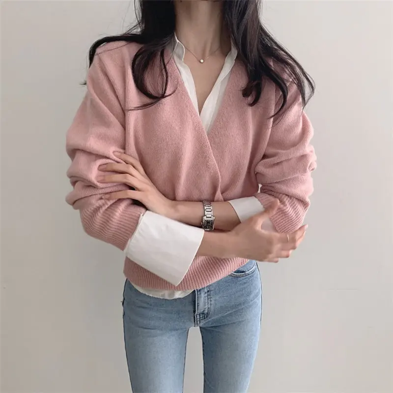 Женский однотонный вязаный джемпер HziriP свободный элегантный Однотонный свитер с