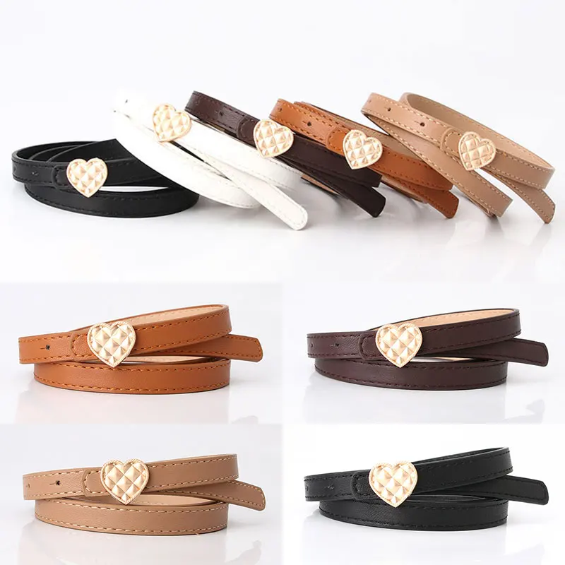 

Women Girls Thin Belts Heart-shaped Matching Dresses Belts Simple Solid Color Trousers PU Exquisite Knotted Fashion Small Belts