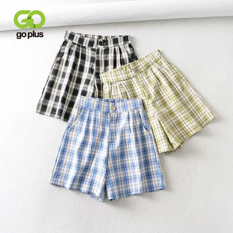 

Шорты GOPLUS женские в клетку, повседневные короткие штаны с завышенной талией, в Корейском стиле, на лето