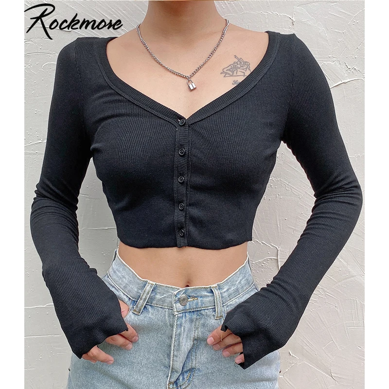 Женская трикотажная футболка с длинным рукавом Rockmore Harajuku глубокий v-образный
