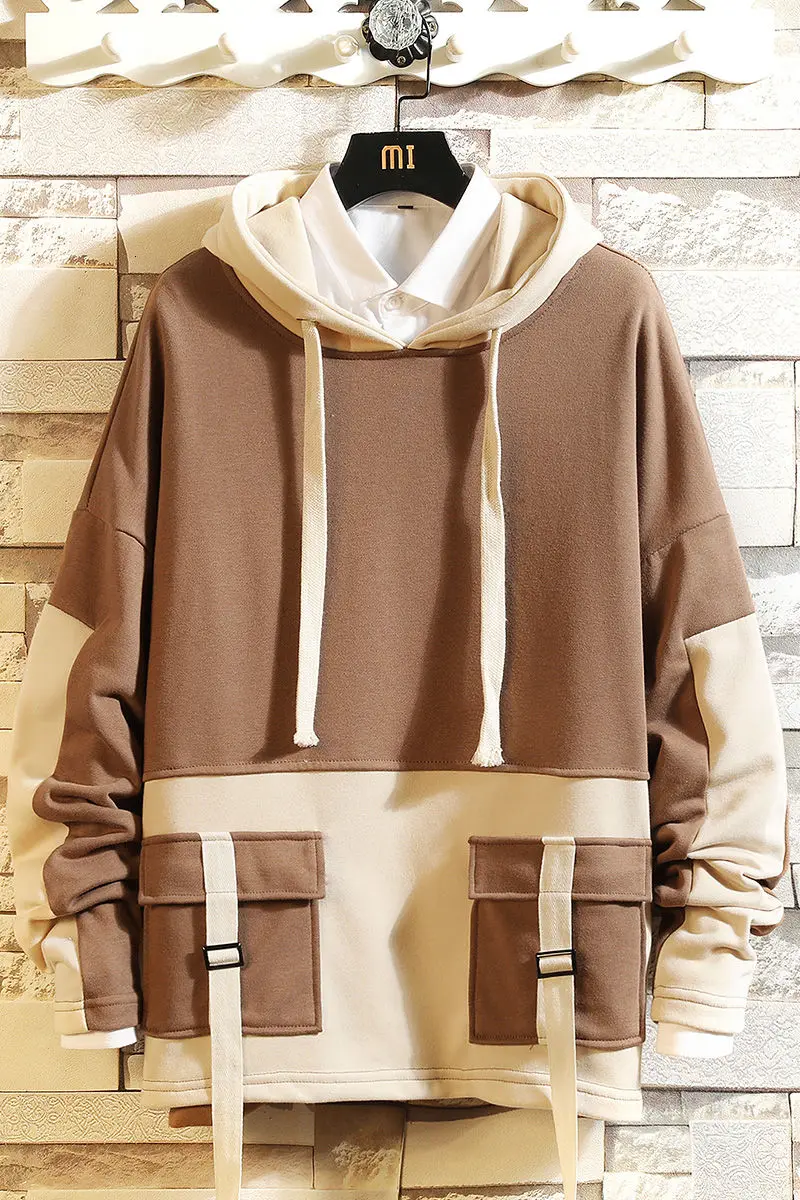 

2021 spring new hoodie cotton trend multi-pocket stitching hooded men's trendy brand loose size sports top Free shipping Best